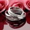 Interlocked Wedding Rings with Platinum and Diamond Bands on Rose Petals