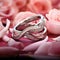 Interlocked Wedding Rings with Platinum and Diamond Bands on Rose Petals