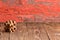 Interlocked wooden puzzle on a rustic background