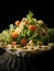 Interlocking 3D printed shapes resembling a futuristic salad thats become a popular culinary statement.. AI generation