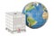 Intermediate bulk container with Earth globe. Transport of liquids around the world, 3D rendering