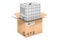 Intermediate bulk container inside cardboard box, delivery concept. 3D rendering