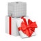 Intermediate bulk container inside gift box, present concept. 3D rendering