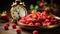 Intermittent Fasting Concept Theme of Fruits With Alarm Clock Background