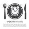 Intermittent Fasting. Vector illustration of a plate with a fork and a knife, a clock and place for your text .