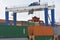 Intermodal Rail Yard With Gantry Spreader Cranes and Containers