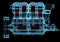 Internal combustion engine (3D xray red and blue transparent)