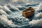 The internal struggle between doubt and determination using a visual metaphor of a lone rowboat navigating turbulent