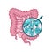 The internal vector.Digestive system,intestine symbol.Viscera, inside organs vector.Microscopic bacterias. microflora, viruses in