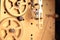 Internal workings of an antique clock movement