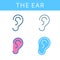 The internals icons. Ear and hearing vector outline symbols.