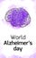 International Alzheimers Day. Vertical card with outline human brain on purple watercolor stains. Disease and extinction. Vector