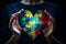 International autism day concept - woman holding heart shape symbol. Generative AI