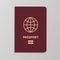 International biometric passport cover template. ID with gold map on red background, national or foreign official