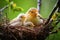 International Bird Day, bird and small chicks in a nest, a straw nest on a branch