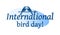International bird day. Vector graphic icon, sign. Pair of birds. Ecological company logo, projects.