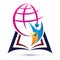 International book care teaching success unity people kids. globe world education school collage academy logo vector design