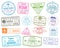 International business travel visa stamps vector arrivals sign set