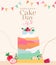 International Cake Day on pastel background. Holiday celebrate July 20. Trendy Mid-Century Modern style.