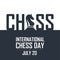 International Chess Day Vector Illustration on Dark Background. Silhouette Knight Doodle Style