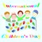 International children\'s day illustration with five boys