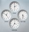 International clocks with 4 different time zones