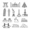 International country landmark vector line icons