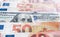 International currencies background. Money from different countries: dollars, euros. euro and dollar banknotes. money background.