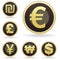 International currency icons on orb vector buttons