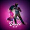 International Dance Day Vector Illustration with tango dancing couple on purple background. Design template for banner