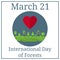 International Day of Forests. March 21. March Holiday Calendar. Forest, Park, Alley with Differnt Trees. Flat Style. Landscape.