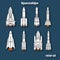 International day of human space flight. Spaceship vector set.