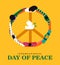 International day of peace group of people hugging and peace symbol vector illustration