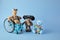 International day of persons with disabilities. Wheelchair with toys sign of different disabilities on blue background.