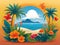 International day of tropics with vector copy space for poster, card. Hawaii Flat cartoon hand drawn Tropical background. June29