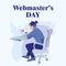 International day of webmasters. The programmer is sitting at the computer. Vector illustration on the topic of design