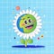 International Earth Day. Earth like a daisy flower. Cartoon cute smile planet character. World Environment Day in retro