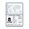 International female passport template with photo of a black woman, signature and other personal data