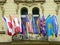 International Flags Flying from Balcony, Karlovy Vary, Czech Republic