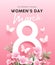 International happy women\\\'s day 8 march with flowers and butterfly poster design on pink background