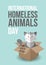 International homeless animals day. Cute cat in a box with I Need Home text. Pets adoption concept. Flyer, poster layout