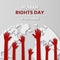 International Human Rights day in paper cut style with hands, Earth and light background. 10 December. Modern design