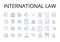 International law line icons collection. Maritime law, Corporate finance, Environmental science, Political science