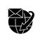 International mail shipping service black glyph icon