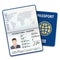 International male passport template with biometric data identification and sample of photo, signature and other personal data