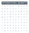 International markets vector line icons set. Global, Overseas, Markets, Commerce, Exchange, Economy, International