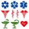 International medical, pharmacy and emergency care vector symbols