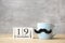 International Men day with November 19 calendar, Blue coffee cup or tea mug and Black mustache decor on table. Happy father day