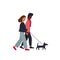 International mixed couple dog walk illustration