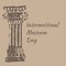International Museum Day. Ancient Roman Column. Beige background.